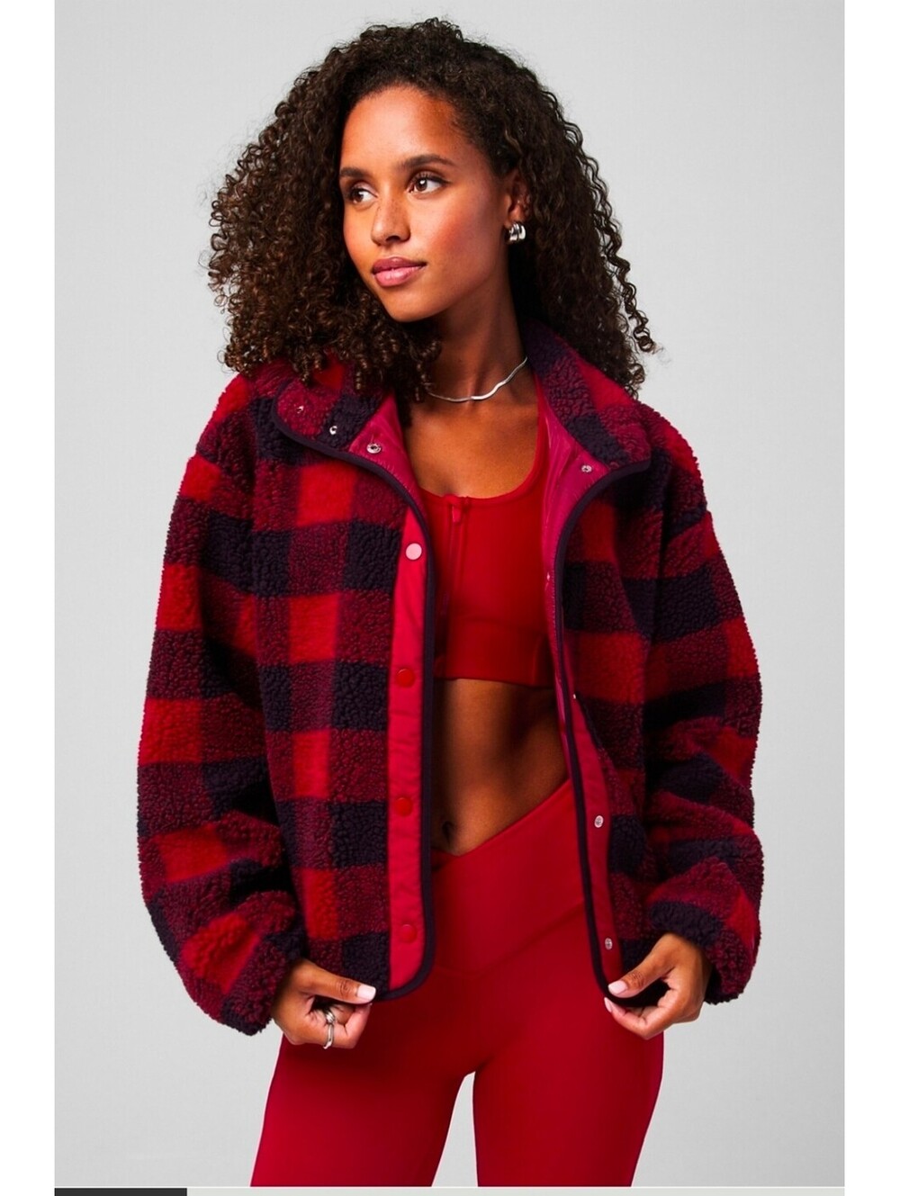NWT Fabletics Tahoe Buffalo Plaid Teddy Jacket. Size L. Retails $149